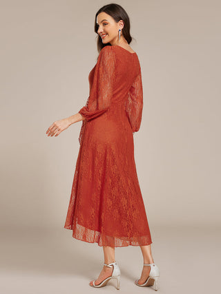 Exquisite Long Lantern Sleeves Regular Fold Stream Lotus Leaf Hem Wedding Guest Dresses with Jacquard Decoration