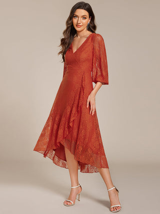 Exquisite Long Lantern Sleeves Regular Fold Stream Lotus Leaf Hem Wedding Guest Dresses with Jacquard Decoration