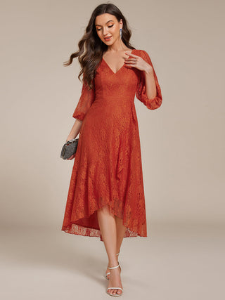 Exquisite Long Lantern Sleeves Regular Fold Stream Lotus Leaf Hem Wedding Guest Dresses with Jacquard Decoration