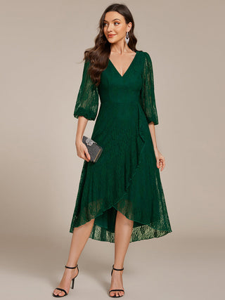 Exquisite Long Lantern Sleeves Regular Fold Stream Lotus Leaf Hem Wedding Guest Dresses with Jacquard Decoration