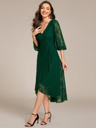 Exquisite Long Lantern Sleeves Regular Fold Stream Lotus Leaf Hem Wedding Guest Dresses with Jacquard Decoration