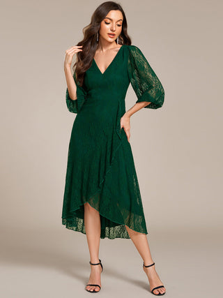 Exquisite Long Lantern Sleeves Regular Fold Stream Lotus Leaf Hem Wedding Guest Dresses with Jacquard Decoration