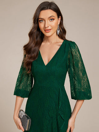 Exquisite Long Lantern Sleeves Regular Fold Stream Lotus Leaf Hem Wedding Guest Dresses with Jacquard Decoration