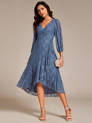 Exquisite Long Lantern Sleeves Regular Fold Stream Lotus Leaf Hem Wedding Guest Dresses with Jacquard Decoration