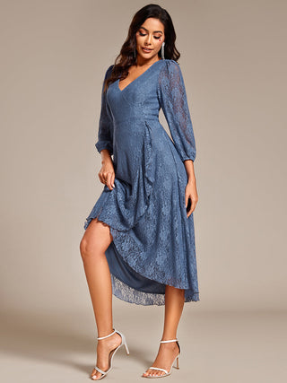 Exquisite Long Lantern Sleeves Regular Fold Stream Lotus Leaf Hem Wedding Guest Dresses with Jacquard Decoration