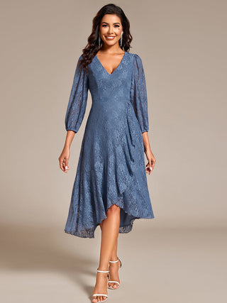 Exquisite Long Lantern Sleeves Regular Fold Stream Lotus Leaf Hem Wedding Guest Dresses with Jacquard Decoration
