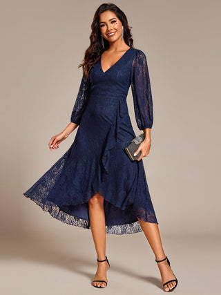Exquisite Long Lantern Sleeves Regular Fold Stream Lotus Leaf Hem Wedding Guest Dresses with Jacquard Decoration