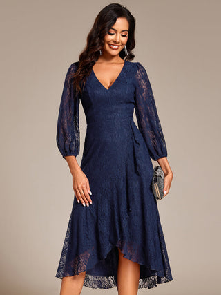 Exquisite Long Lantern Sleeves Regular Fold Stream Lotus Leaf Hem Wedding Guest Dresses with Jacquard Decoration