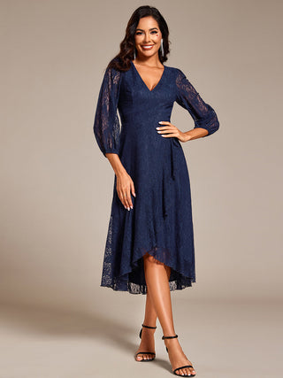 Exquisite Long Lantern Sleeves Regular Fold Stream Lotus Leaf Hem Wedding Guest Dresses with Jacquard Decoration