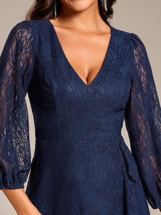 Exquisite Long Lantern Sleeves Regular Fold Stream Lotus Leaf Hem Wedding Guest Dresses with Jacquard Decoration