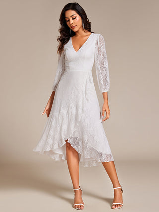Exquisite Long Lantern Sleeves Regular Fold Stream Lotus Leaf Hem Wedding Guest Dresses with Jacquard Decoration