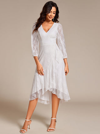 Exquisite Long Lantern Sleeves Regular Fold Stream Lotus Leaf Hem Wedding Guest Dresses with Jacquard Decoration