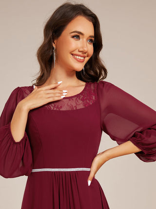 Elegant Round Neck Smocking Midi Length Chiffon Wedding Guest Dresses with Asymmetrical Hem