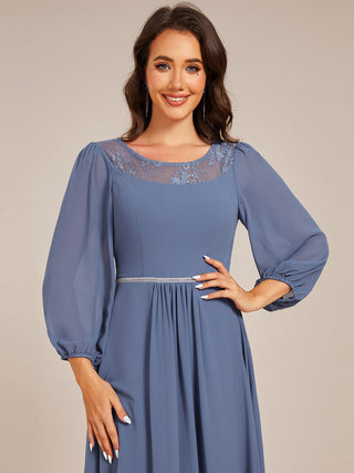 Elegant Round Neck Smocking Midi Length Chiffon Wedding Guest Dresses with Asymmetrical Hem