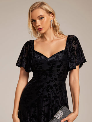 Exquisite Square Neckline Tea length Wedding Guest Dresses with Jacquard Decoration