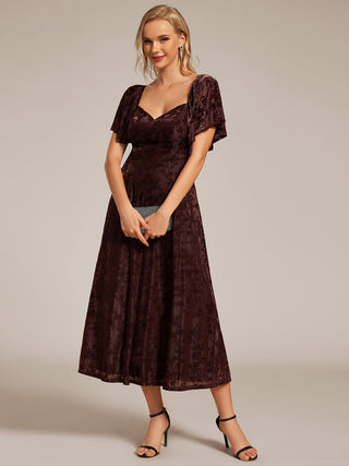 Exquisite Square Neckline Tea length Wedding Guest Dresses with Jacquard Decoration