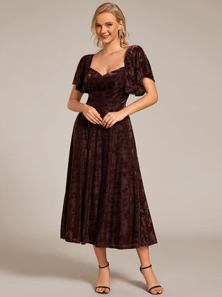 Exquisite Square Neckline Tea length Wedding Guest Dresses with Jacquard Decoration