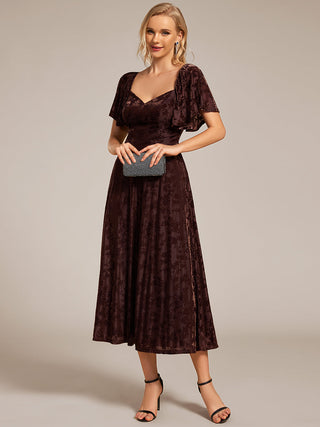 Exquisite Square Neckline Tea length Wedding Guest Dresses with Jacquard Decoration