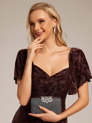 Exquisite Square Neckline Tea length Wedding Guest Dresses with Jacquard Decoration