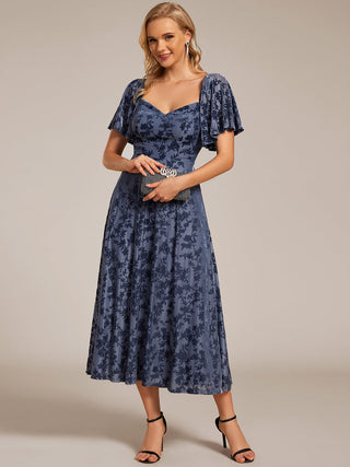 Exquisite Square Neckline Tea length Wedding Guest Dresses with Jacquard Decoration