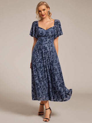 Exquisite Square Neckline Tea length Wedding Guest Dresses with Jacquard Decoration