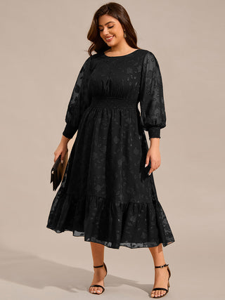 Exquisite Plus Size Round Neck Lotus Leaf Hem Wedding Guest Dresses with Embroidery Applique Decoration