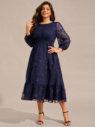 Exquisite Plus Size Round Neck Lotus Leaf Hem Wedding Guest Dresses with Embroidery Applique Decoration