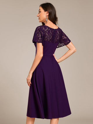 Short Sleeve Ruffle Sweetheart A-Line High Stretch Midi Wedding Guest Dress