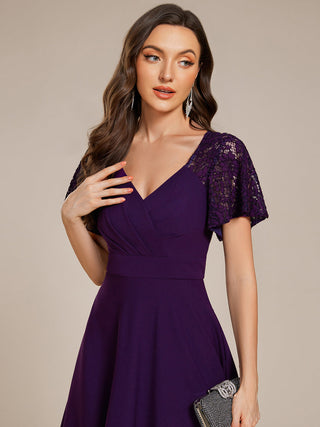 Short Sleeve Ruffle Sweetheart A-Line High Stretch Midi Wedding Guest Dress