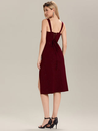 Versatile Off-Shoulder High-Stretch Fitted Midi Dress with Thigh-High Slit Gown