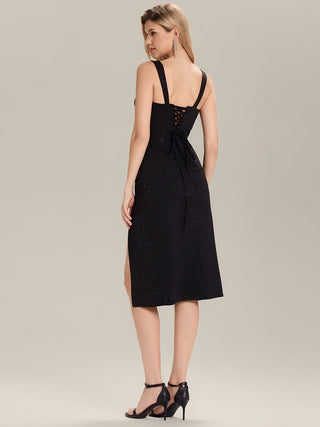 Versatile Off-Shoulder High-Stretch Fitted Midi Dress with Thigh-High Slit Gown