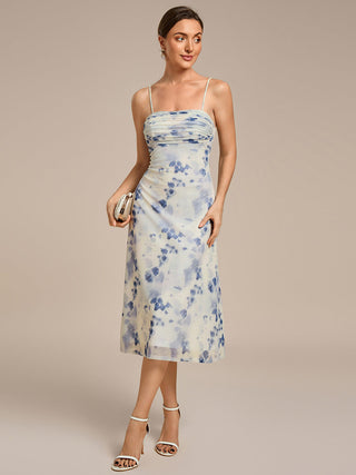 Sleeveless High Stretch A-Line Cowl Neck Midi Wedding Guest Dresses