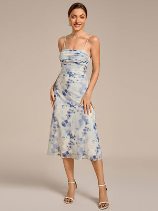 Sleeveless High Stretch A-Line Cowl Neck Midi Wedding Guest Dresses