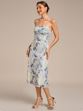 Sleeveless High Stretch A-Line Cowl Neck Midi Wedding Guest Dresses