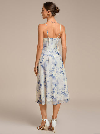 Sleeveless High Stretch A-Line Cowl Neck Midi Wedding Guest Dresses