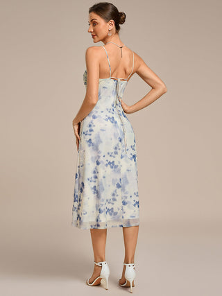 Sleeveless High Stretch A-Line Cowl Neck Midi Wedding Guest Dresses