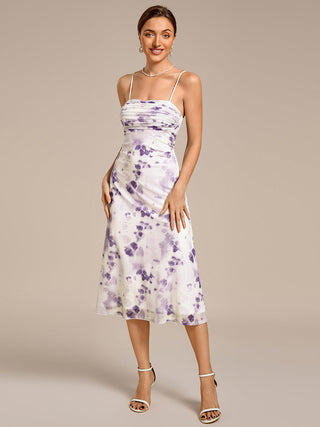 Sleeveless High Stretch A-Line Cowl Neck Midi Wedding Guest Dresses