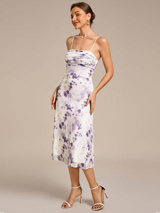 Sleeveless High Stretch A-Line Cowl Neck Midi Wedding Guest Dresses