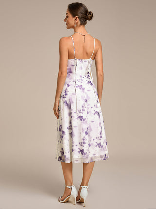 Sleeveless High Stretch A-Line Cowl Neck Midi Wedding Guest Dresses