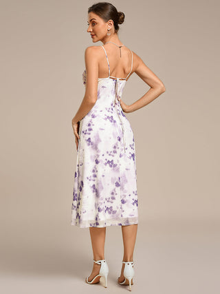 Sleeveless High Stretch A-Line Cowl Neck Midi Wedding Guest Dresses
