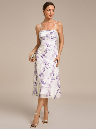 Sleeveless High Stretch A-Line Cowl Neck Midi Wedding Guest Dresses