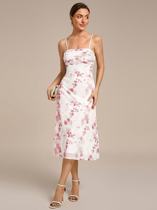 Sleeveless High Stretch A-Line Cowl Neck Midi Wedding Guest Dresses