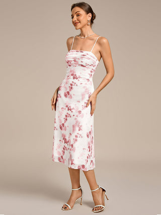 Sleeveless High Stretch A-Line Cowl Neck Midi Wedding Guest Dresses