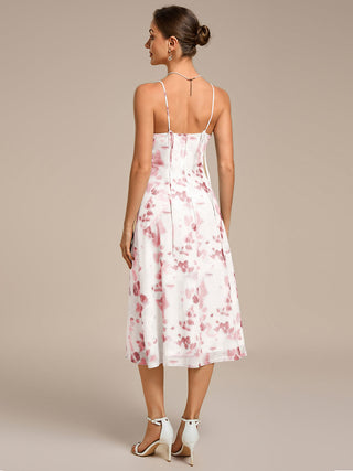 Sleeveless High Stretch A-Line Cowl Neck Midi Wedding Guest Dresses