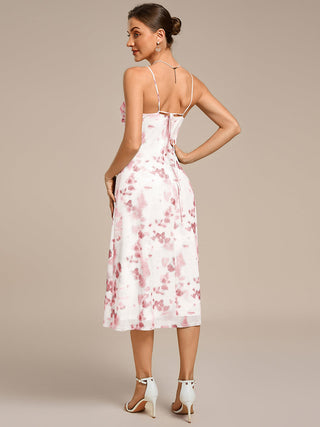 Sleeveless High Stretch A-Line Cowl Neck Midi Wedding Guest Dresses