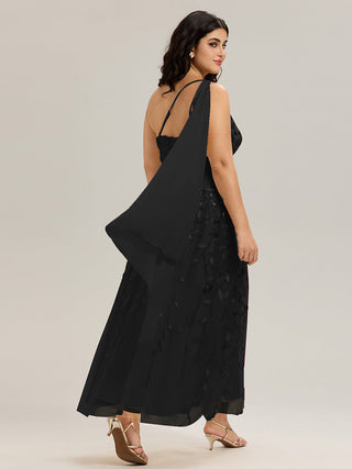 One Shoulder Sleeveless Sequin A-Line Maxi Wedding Guest Dress