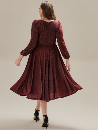 Long Sleeve V-Neck Gathered A-Line Midi Wedding Guest Dresses