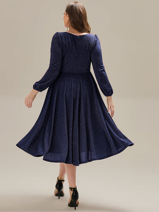 Long Sleeve V-Neck Gathered A-Line Midi Wedding Guest Dresses