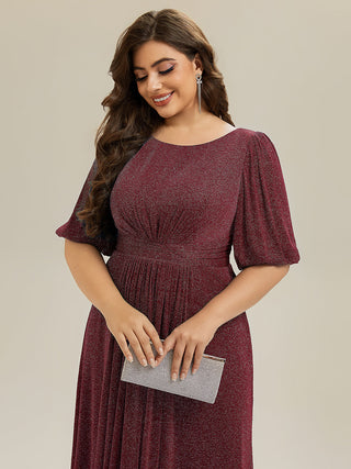 Half Sleeve Gathered A-Line Midi Length Wedding Guest Dresses