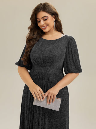 Half Sleeve Gathered A-Line Midi Length Wedding Guest Dresses